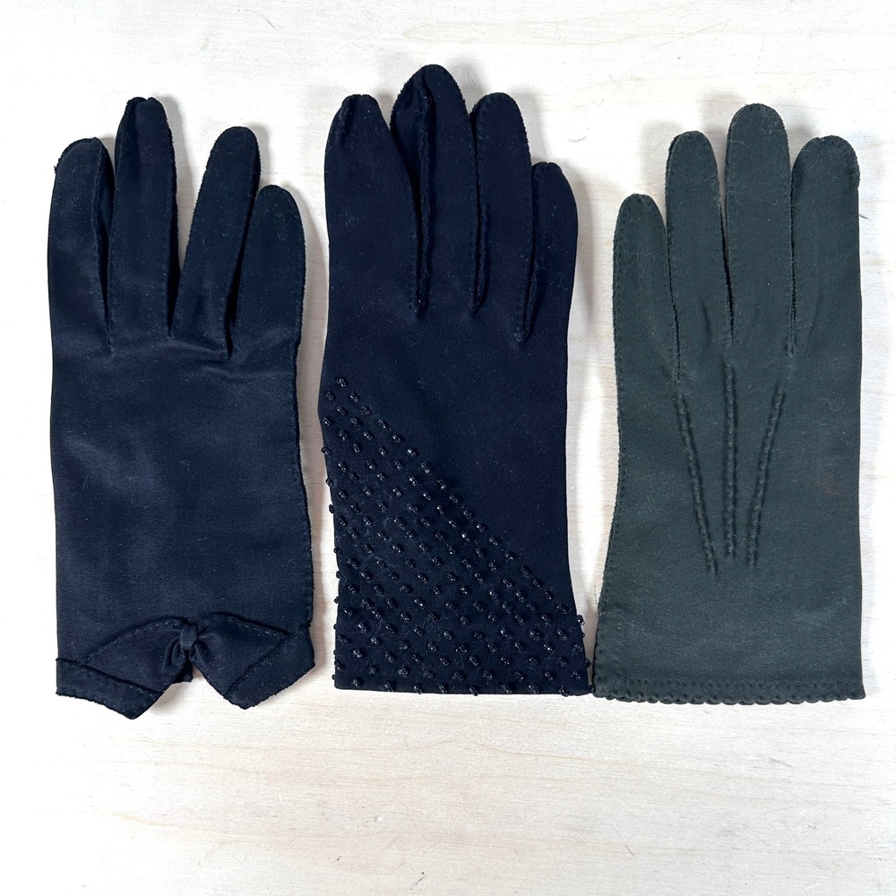 Vintage Black & Dark Green Gloves Lot‎ Fownes Crescendoe Leather Tailored Cotton